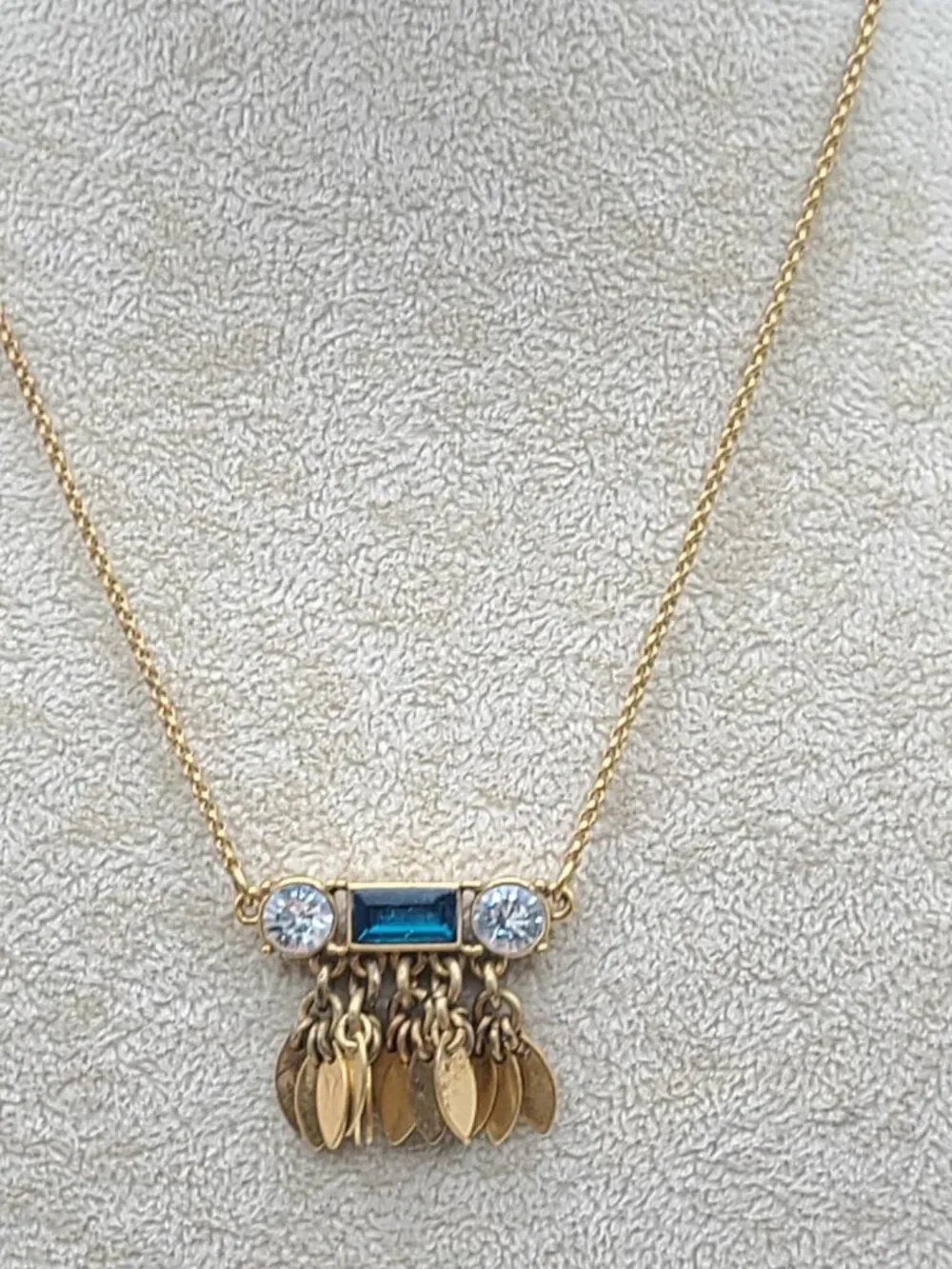 J Crew Delicate Gold Tone Green Clear Crystal Necklace